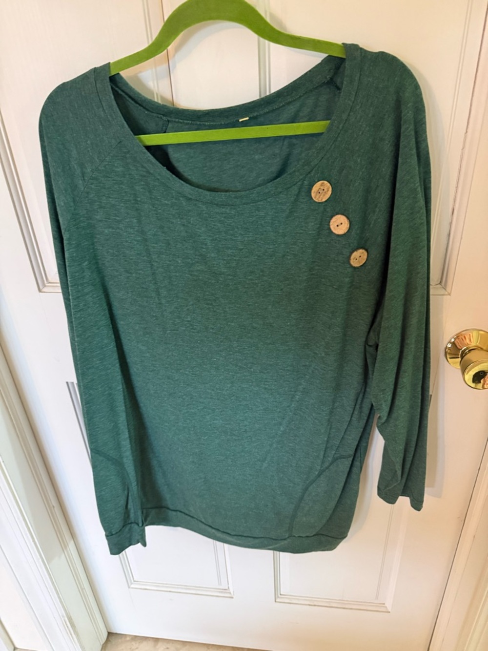 Amazon Women's Teal Green Button Accent Long Sleeve Top